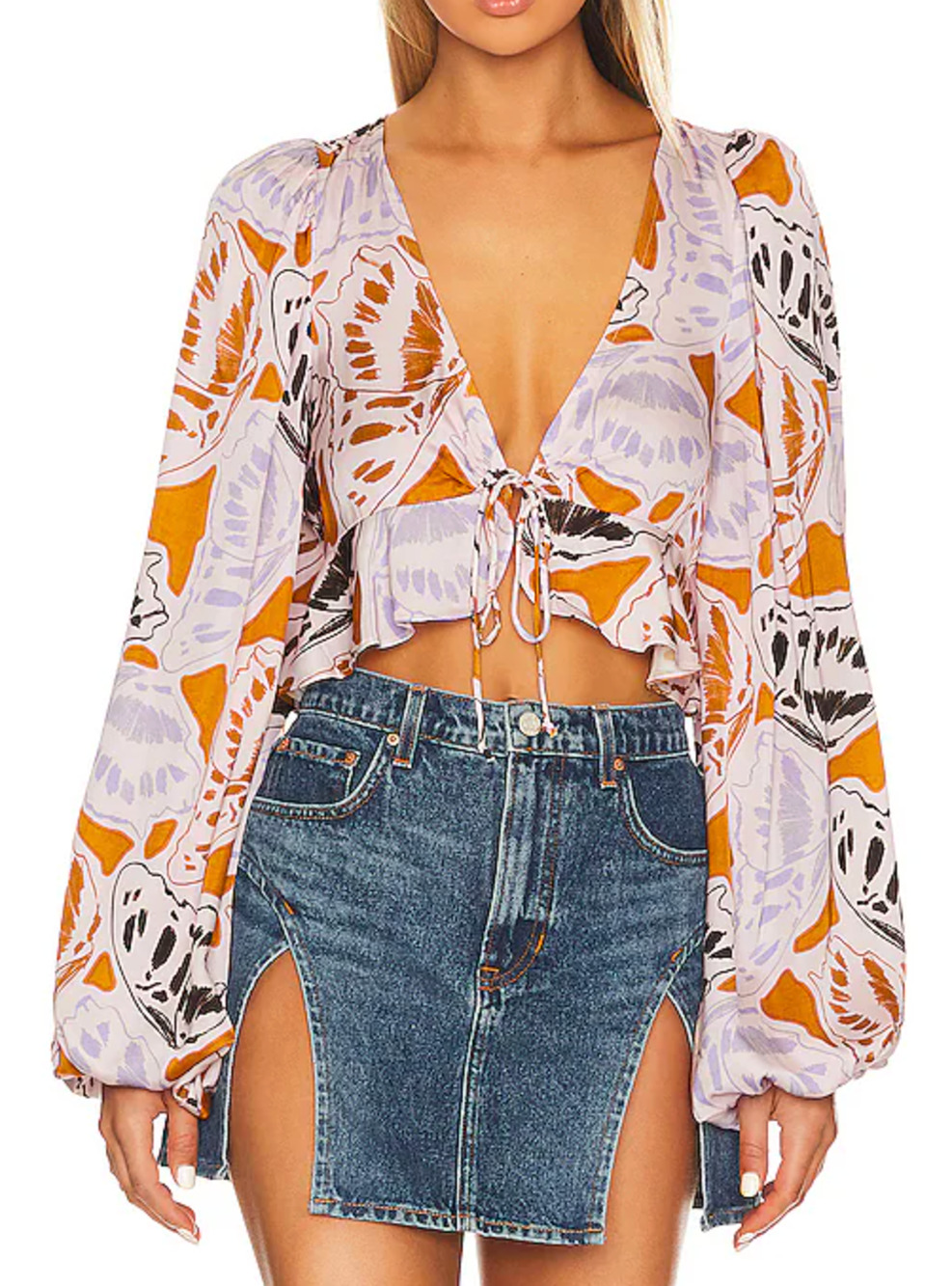For Love and Lemons Esmeralda Crop Top XL Boho Festival Balloon Sleeve